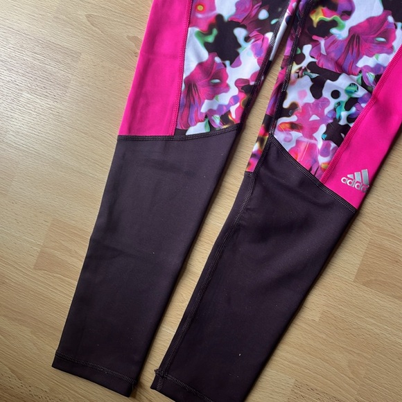 Adidas Climalite Techfit Colourblock Leggings - Floral/Neon Pink/Plum - Picture 7 of 8
